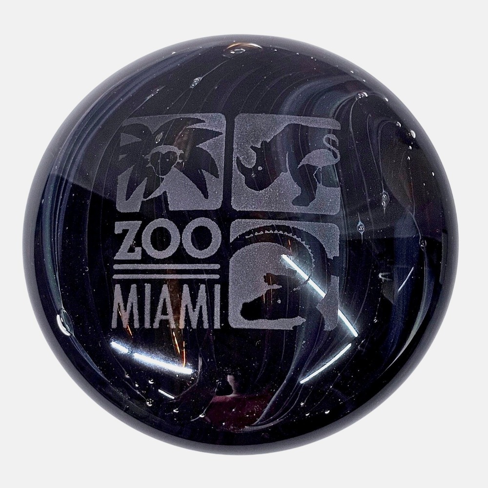 Zoo Miami Paperweight Glass Black Swirl Art Animal Souvenir‎ Desk Decor 3 Inch